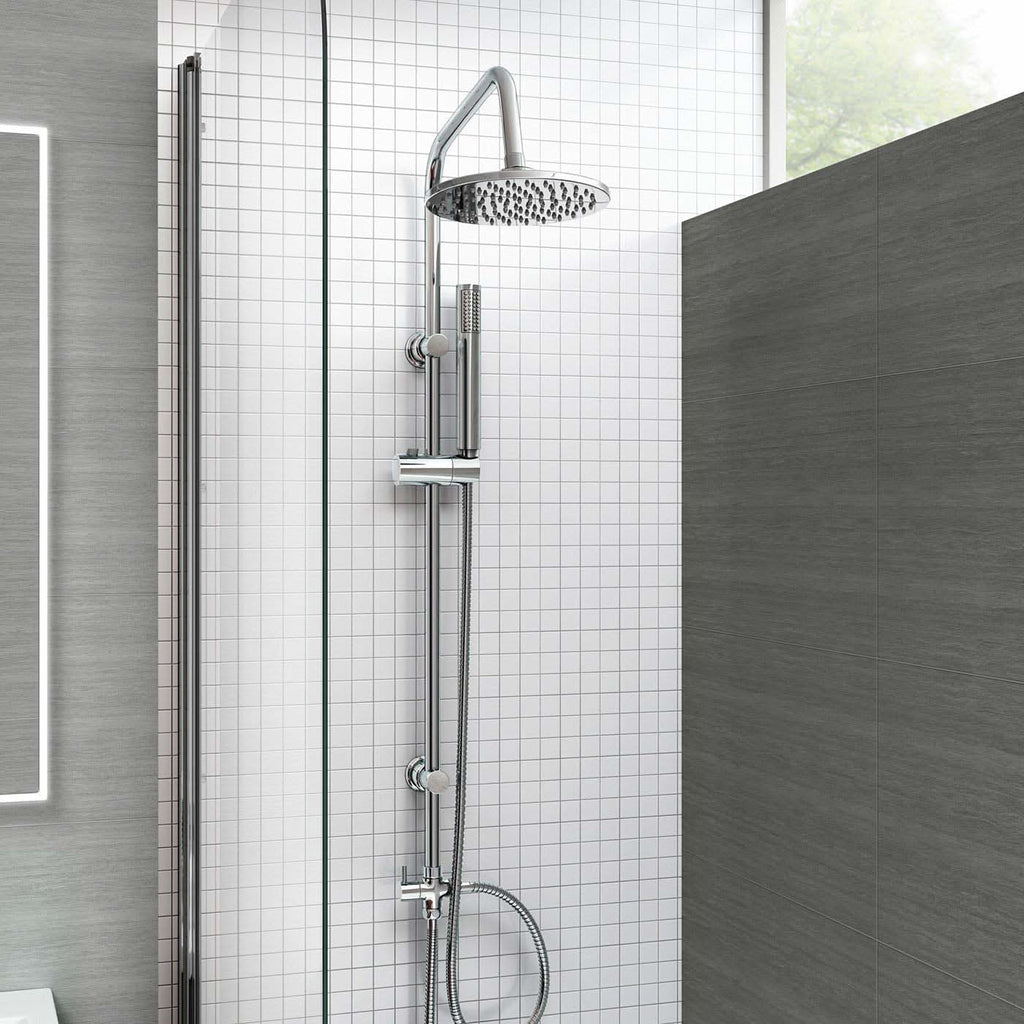 iBathUK Elevex 2 Way Shower Riser Rail Kit with SS Fixed Head & Diverter Round, Stylish Shower Riser Rail, Chrome