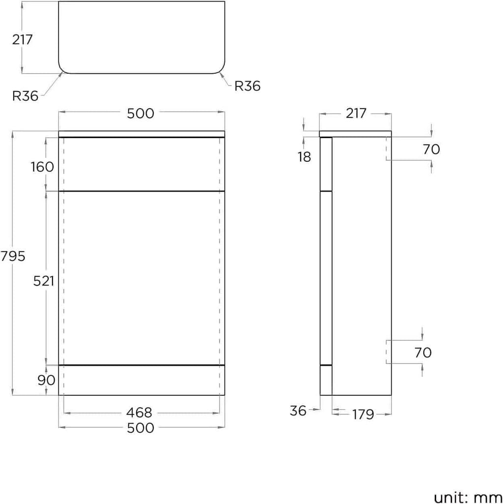 Denver WC Unit in Anthracite Grey Gloss, compact 500mm x 217mm, modern bathroom storage solution, flat pack design.