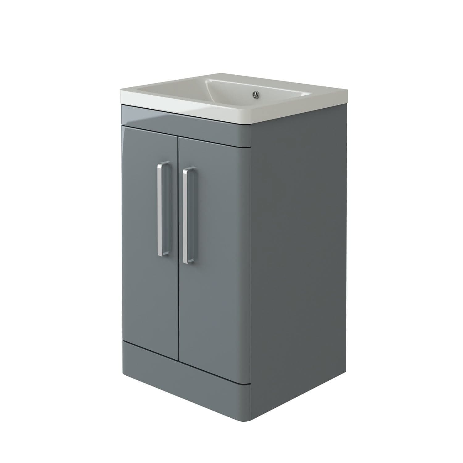 Orion 500 Light Grey Floor Standing 2 Door Unit and Basin - Sleek bathroom storage solution with a modern design, soft-close doors, and ample space. Ideal for contemporary UK bathrooms.