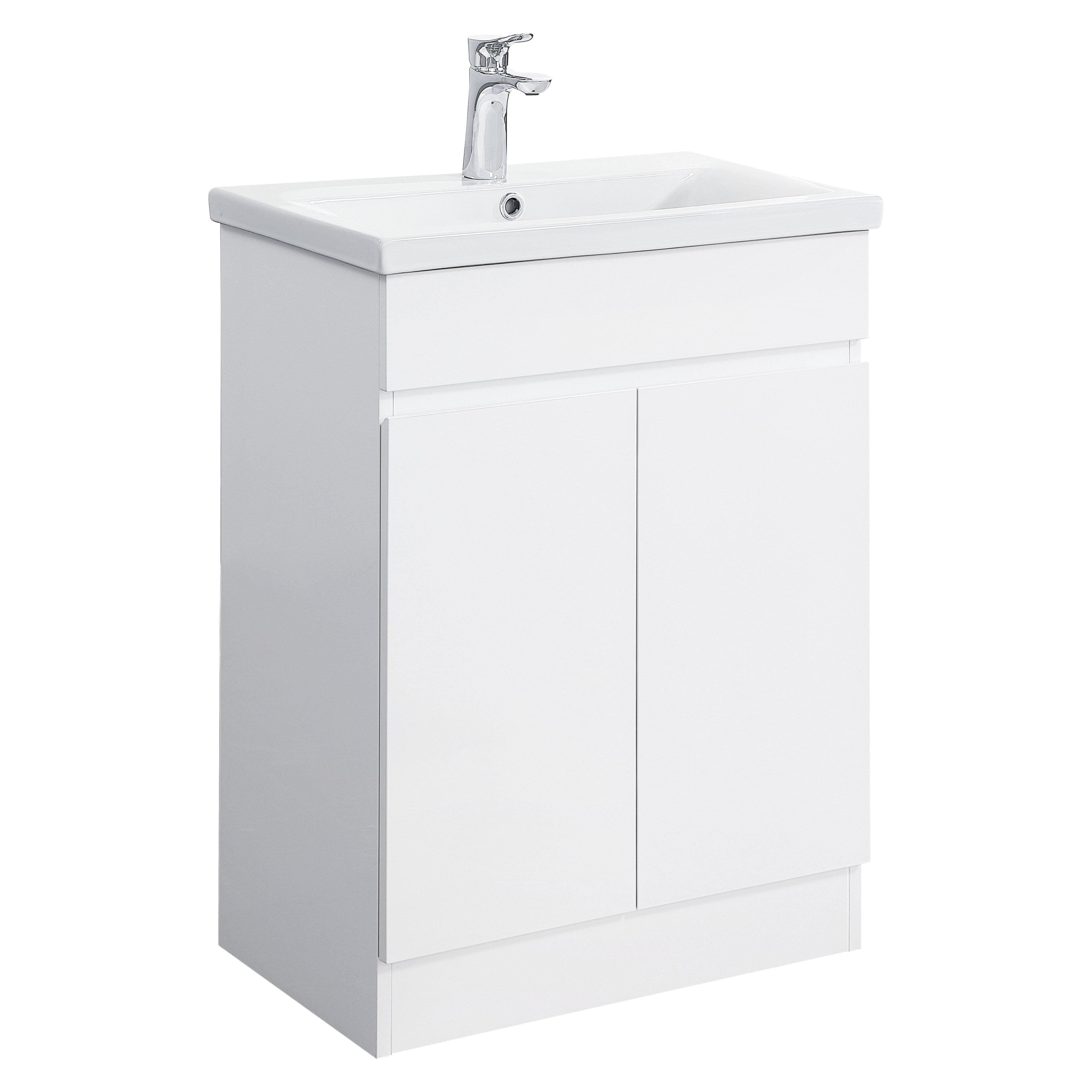 Modern Gloss White Vanity Unit 600x400mm, Trent Square Basin, Flat Pack - Bathroom4Less UK