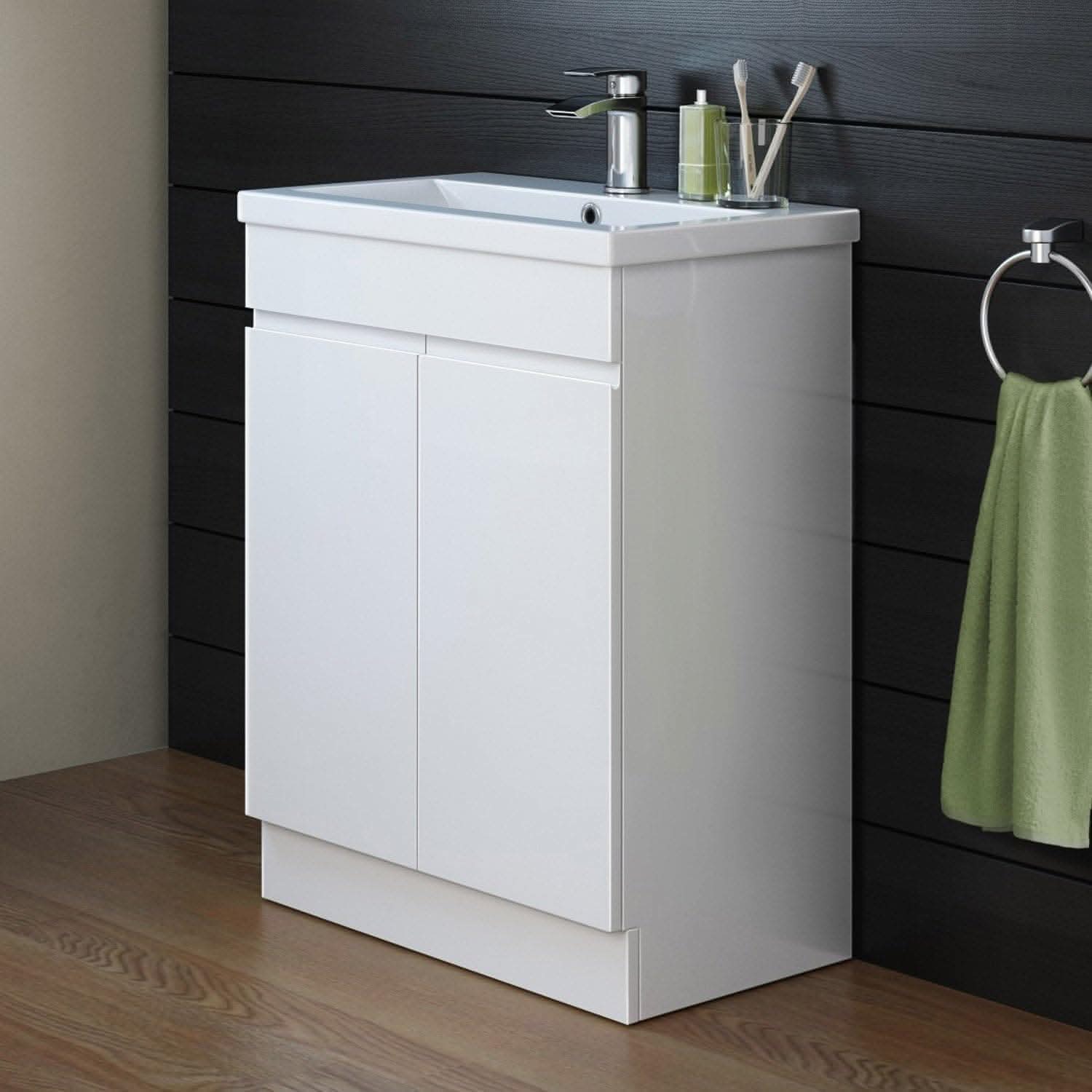 Trent Square Vanity Unit with Mid-Edged Basin - Gloss White, 600mm x 400mm. Stylish bathroom storage solution, compact design, UK trends.