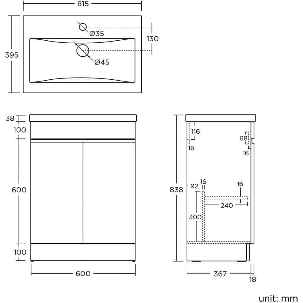 Modern Trent Square Vanity Unit & Basin, Gloss White finish. Compact design, ideal for small bathrooms. Buy now at Bathroom4Less UK!