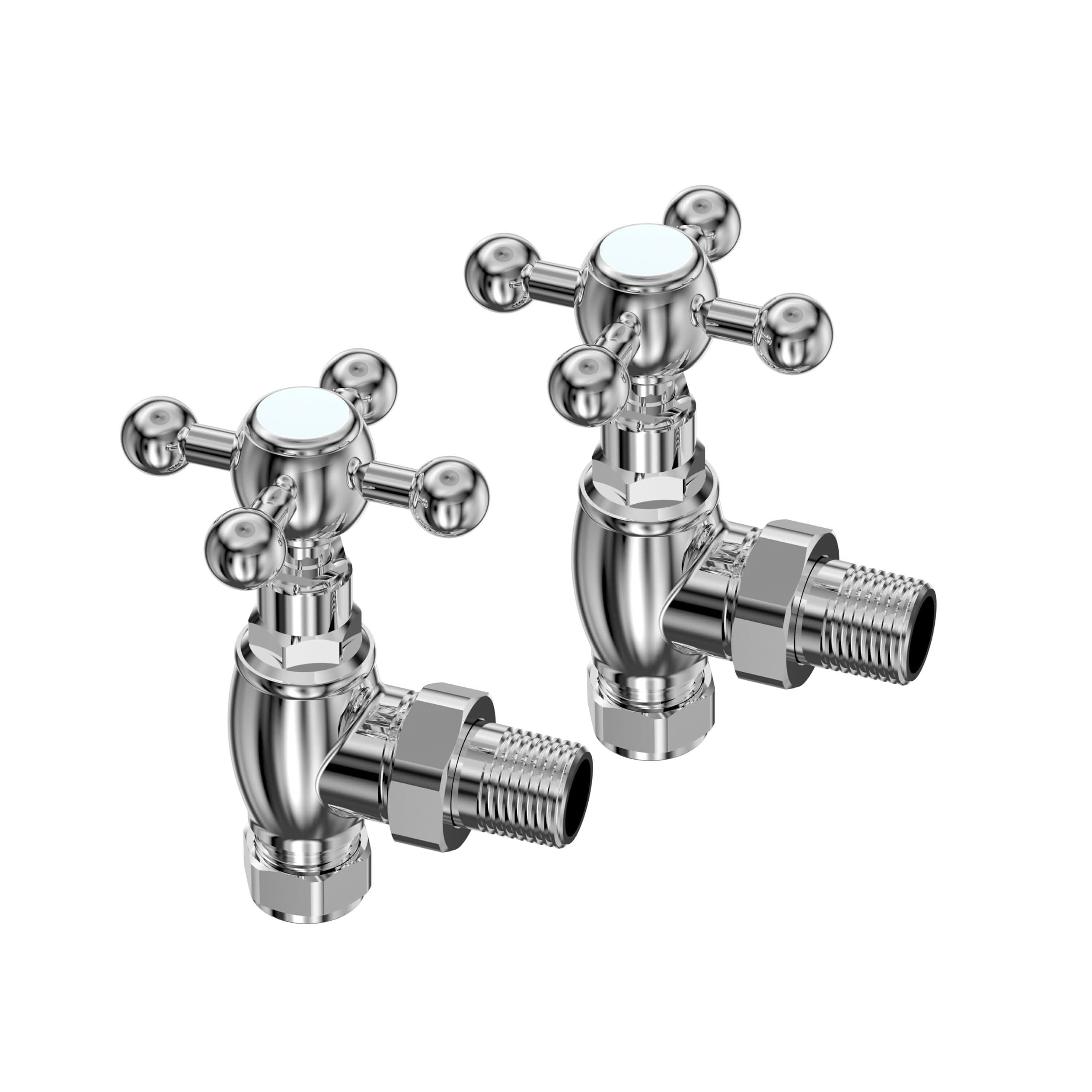 Victoria Traditional Angled Radiator Valve Pair - Chrome for stylish heating solutions. Buy now at Bathroom4Less UK.