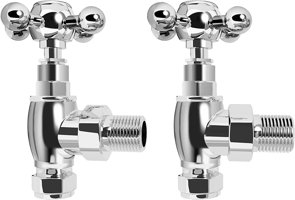 Victoria Traditional Angled Radiator Valve Pair - Chrome, stylish home heating accessories, classic design, UK radiator valves.