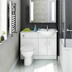 Quartz Modern Bathroom Combination Set in Gloss White, featuring a sleek toilet, comfortable seat, stylish vanity unit, and basin. Ideal for contemporary UK homes.
