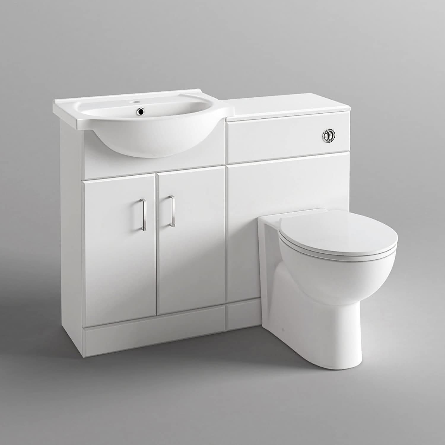 Quartz Modern Bathroom Combination Set (Toilet, Seat, Vanity Unit, and Basin) in Gloss White. Stylish, space-saving design perfect for contemporary UK bathrooms. Buy now at bathroom4less.co.uk.