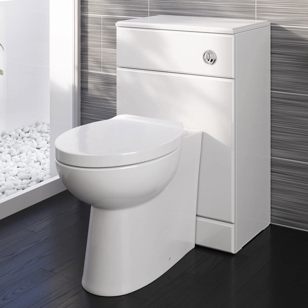Modern WC Unit With Back To Wall Toilet And Soft Close Seat in Gloss White, ideal for UK bathrooms. Buy now for stylish convenience!