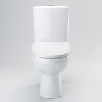 The iBathUK Bathroom Ceramic Suite features a vanity sink unit with soft close doors and a close coupled toilet set, shown with a closed lid against a plain light gray background.