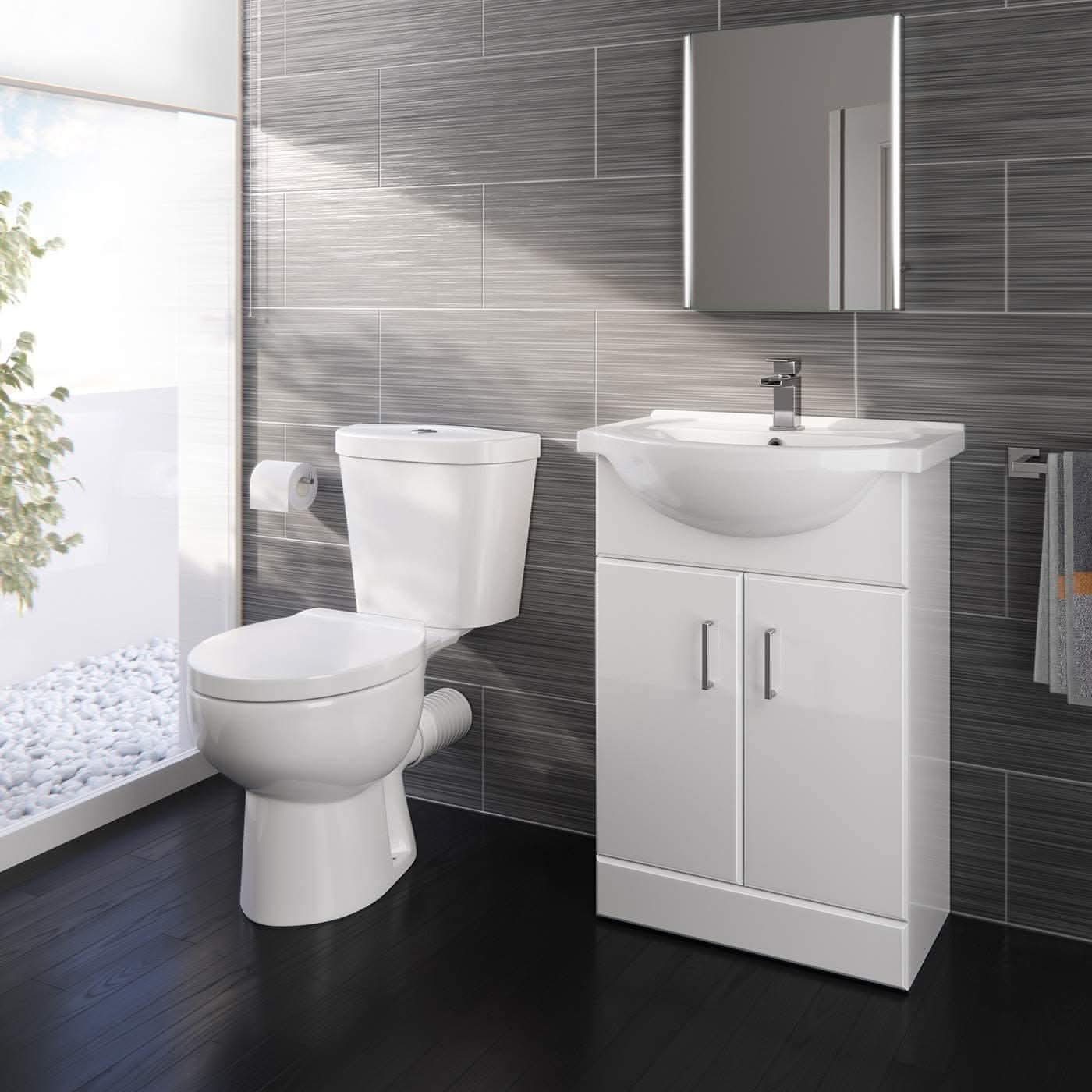 Quartz Modern Bathroom Combination Set in Gloss White, sleek design, ideal for UK homes. Buy now at Bathroom4Less.