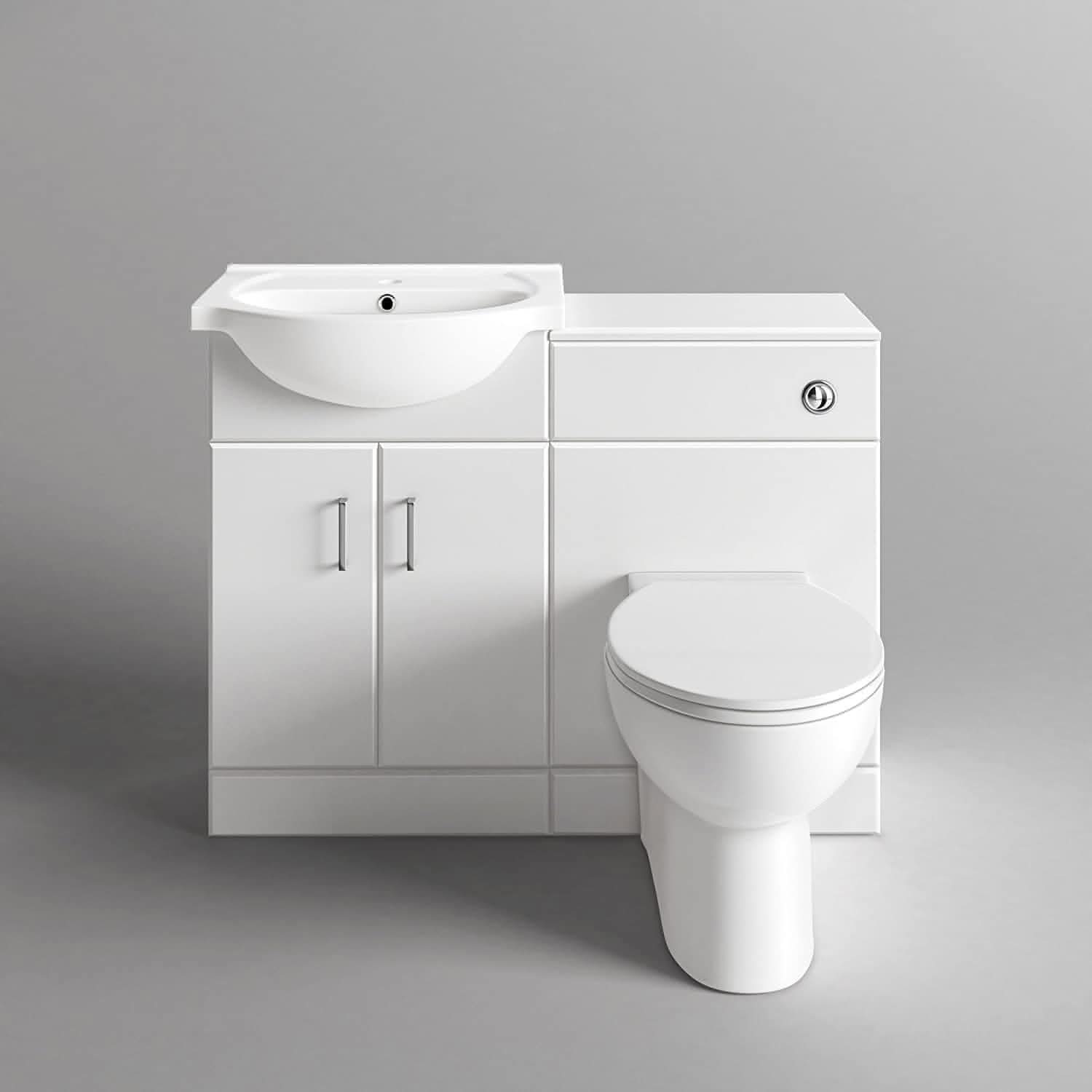 1048mm White Gloss Vanity Unit Round Toilet Bathroom Sink Storage Furniture, modern design, space-saving, UK bathroom trends.