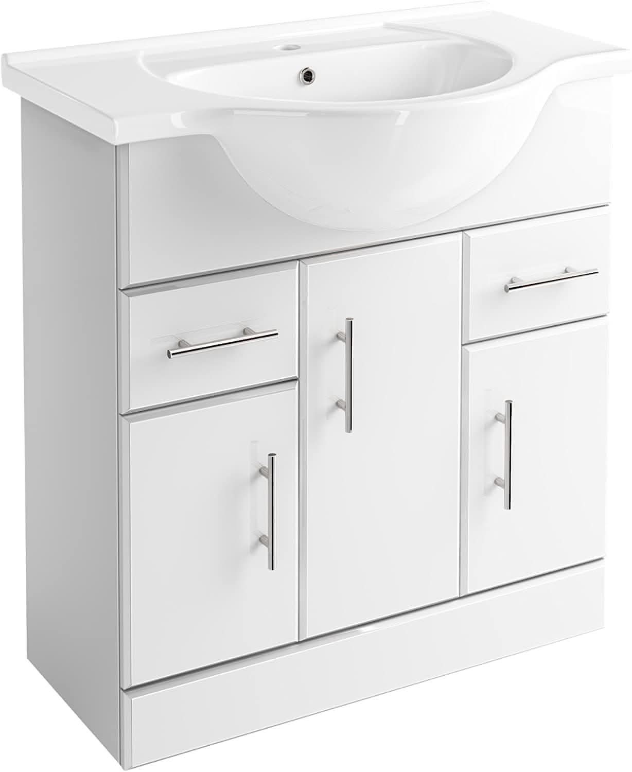 Modern Gloss White Bathroom Combination Unit with Toilet, Seat, Vanity Unit, and Basin. Stylish space-saving design for UK homes.