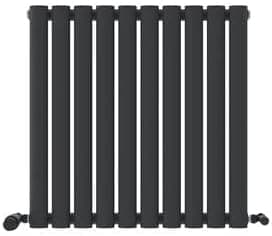 The iBathUK Strata Vertical Radiator in anthracite features eight evenly spaced bars and two bottom corner valves, displayed against a white background.
