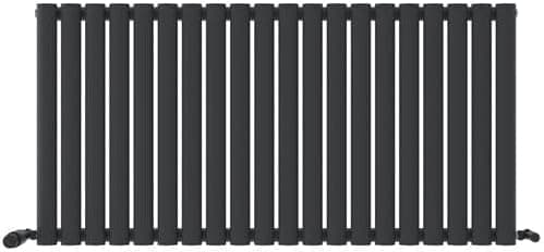 The iBathUK Strata Vertical Radiator features a single oval panel in anthracite, with evenly spaced vertical bars and two bottom-corner connection points, shown here against a white background.