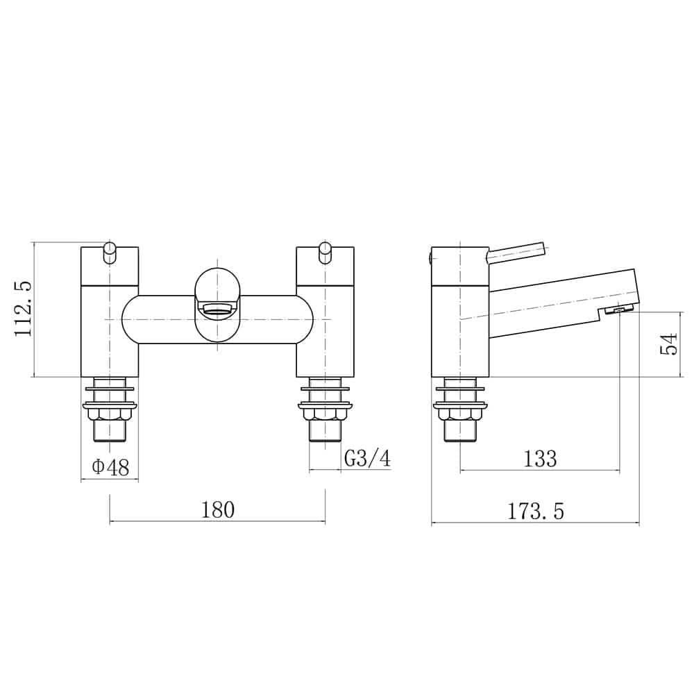 Dixon Round Bath Filler Mixer Tap - Chrome: Sleek, modern design with dual levers, perfect for contemporary bathrooms. High-quality, durable chrome finish for lasting shine.