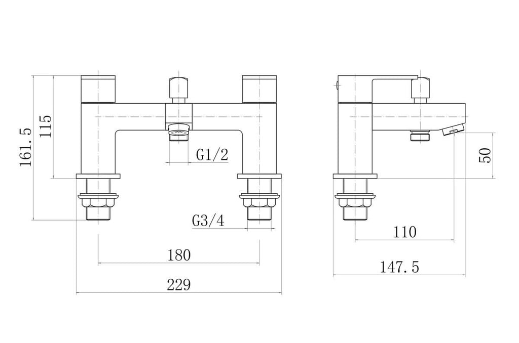 Modern Munro Bath Shower Mixer Tap in Brushed Brass, stylish design with dual lever control. Ideal for contemporary UK bathrooms.