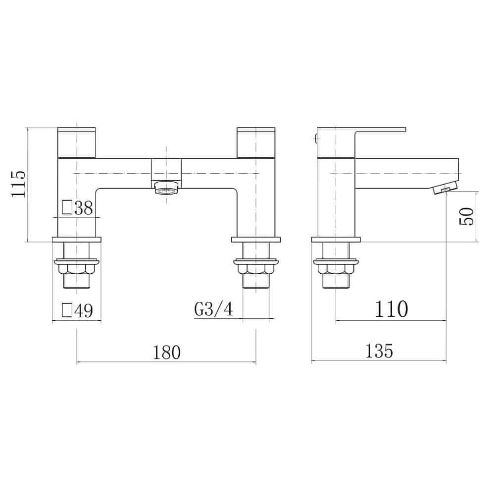 Stylish Munro Square Bath Filler Mixer Tap in Brushed Brass – Contemporary and Elegant Bathroom Tap, Modern Bath Filler, Luxury Brass Tap, Trending UK Bathroom Accessory