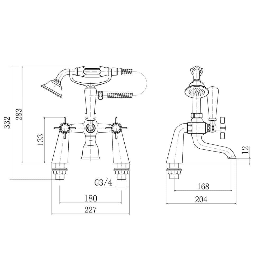 Regency Traditional Bath Shower Mixer Tap with Kit - Brushed Brass