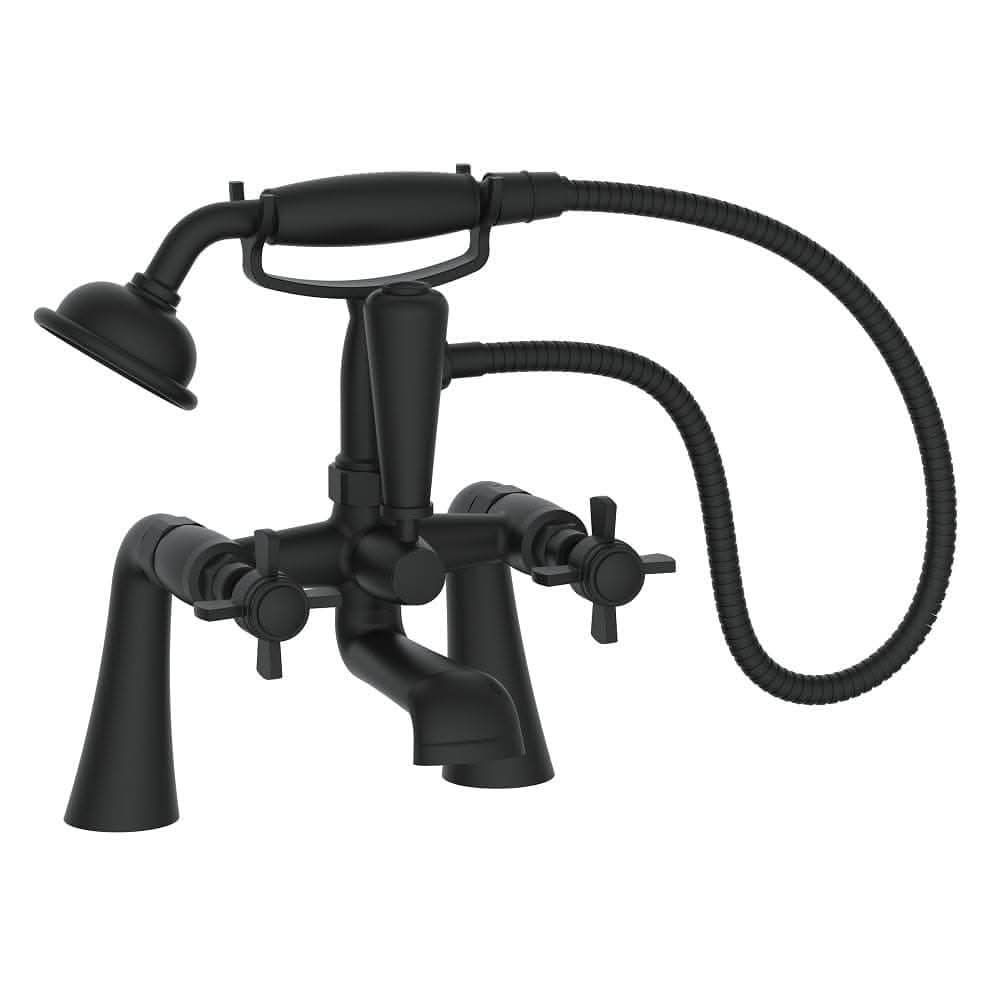 Regency Traditional Bath Shower Mixer Tap with Kit in Matt Black finish, featuring classic design and modern functionality for elegant bathroom upgrades.