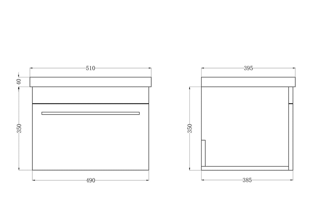 Venus 500 White WH unit with Slim basin - Modern bathroom vanity unit with minimalist design, premium quality bathroom furniture, stylish and compact for small bathrooms.