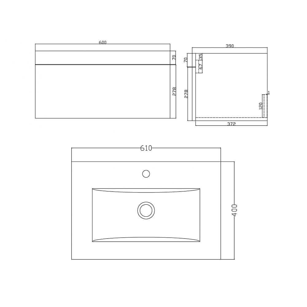 Venus 600 White WH Vanity Unit with Slim Basin - Bathroom Furniture UK