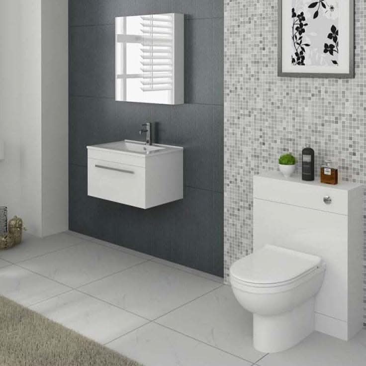 Venus 600 White WH vanity unit with Slim basin, ideal for modern bathrooms. Buy stylish bathroom furniture at Bathroom4Less.