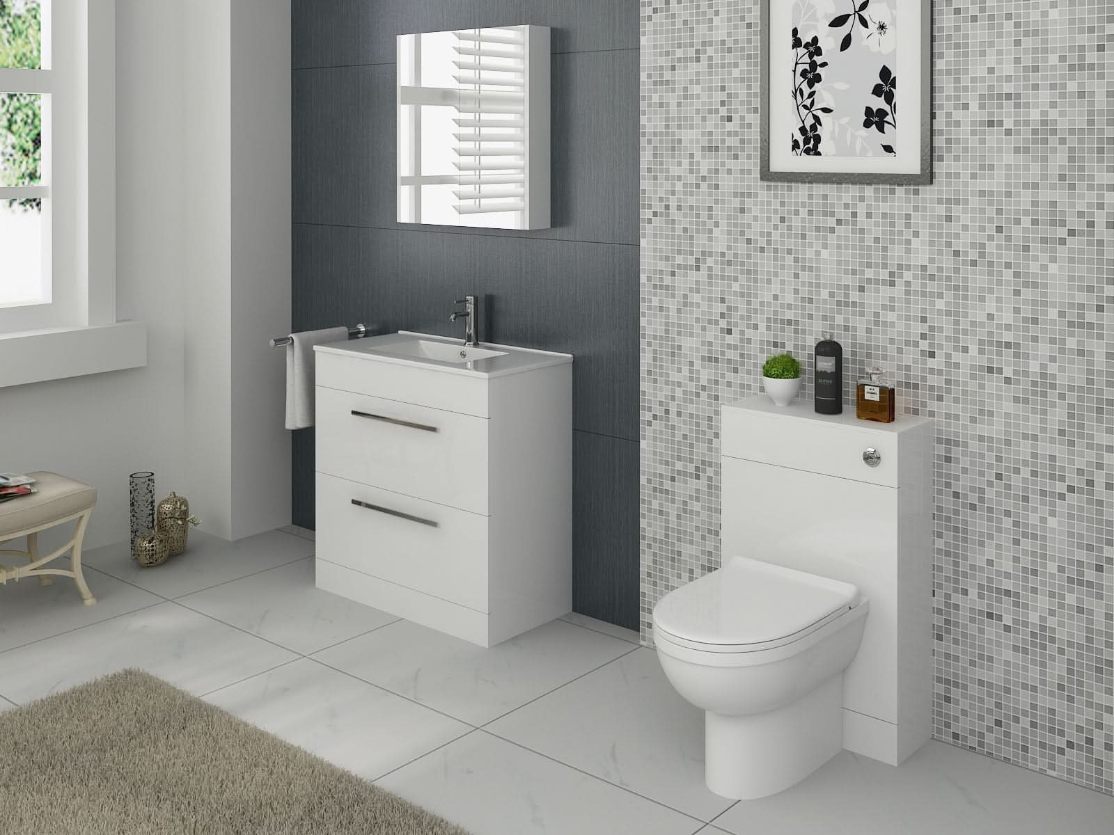 Venus Bathroom FS Unit and Slim-Edge Basin (Drawer & Flap) White