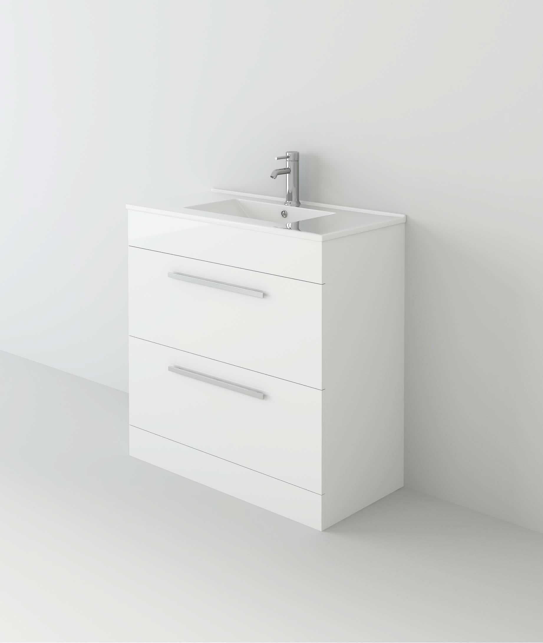 Venus Bathroom FS Unit and Slim-Edge Basin (Drawer & Flap) White