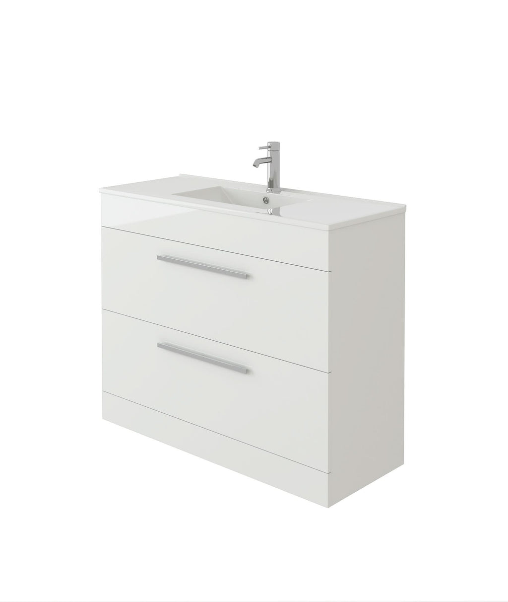 Venus Bathroom FS Unit and Slim-Edge Basin (Drawer & Flap) White