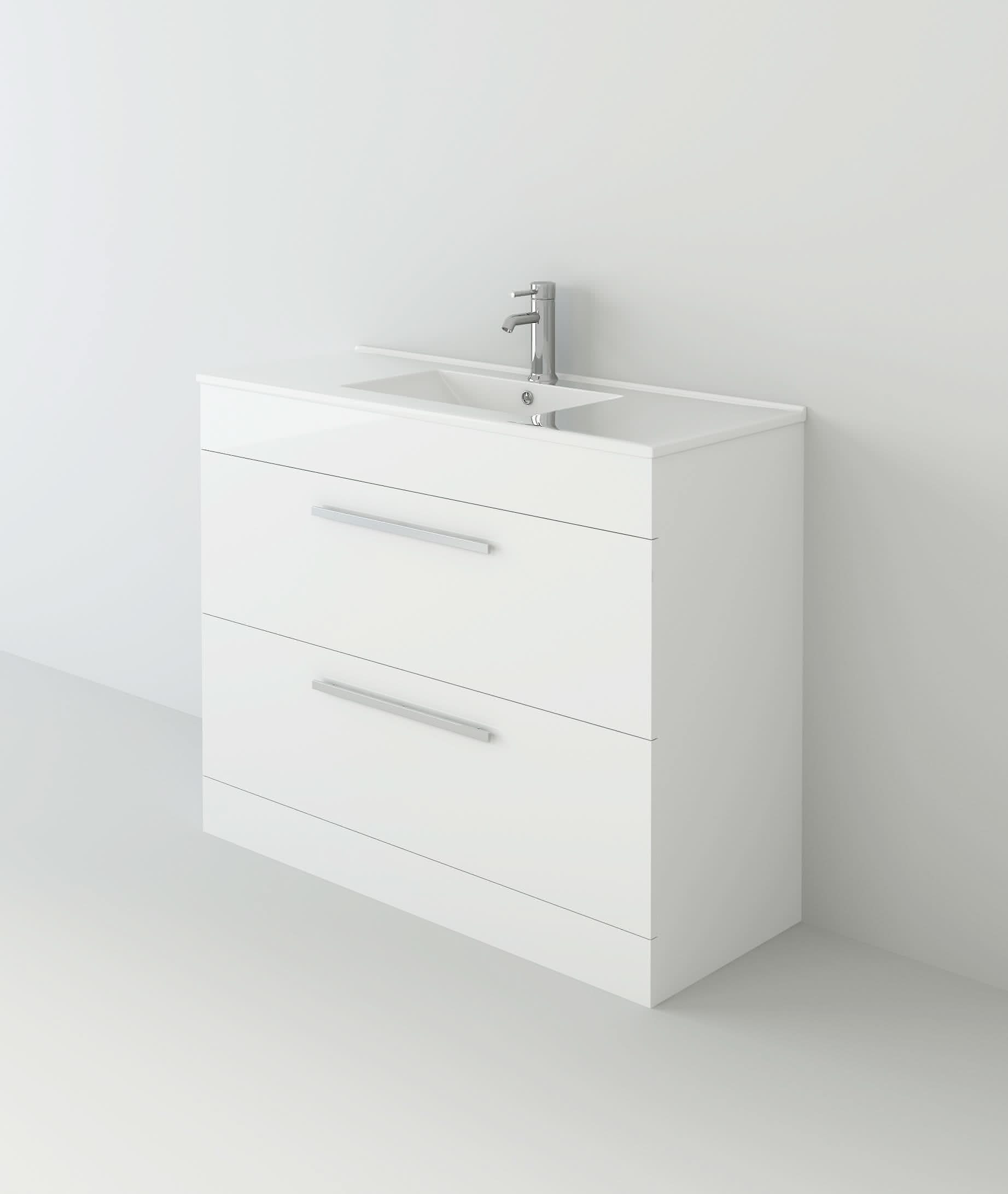 Venus Bathroom FS Unit and Slim-Edge Basin (Drawer & Flap) White