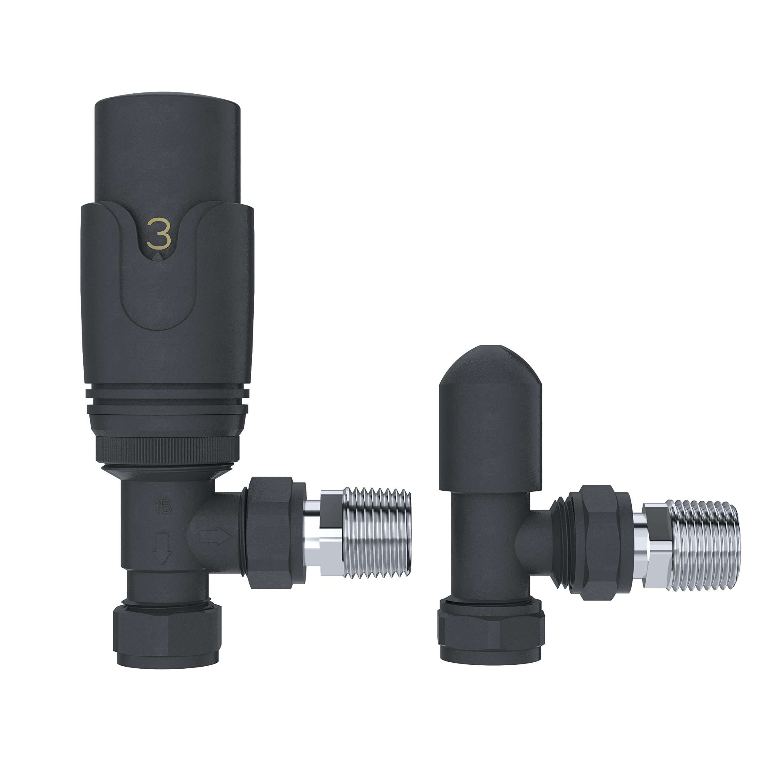 Two or Three Column Radiator Anthracite Grey with Angled Thermostatic Valve