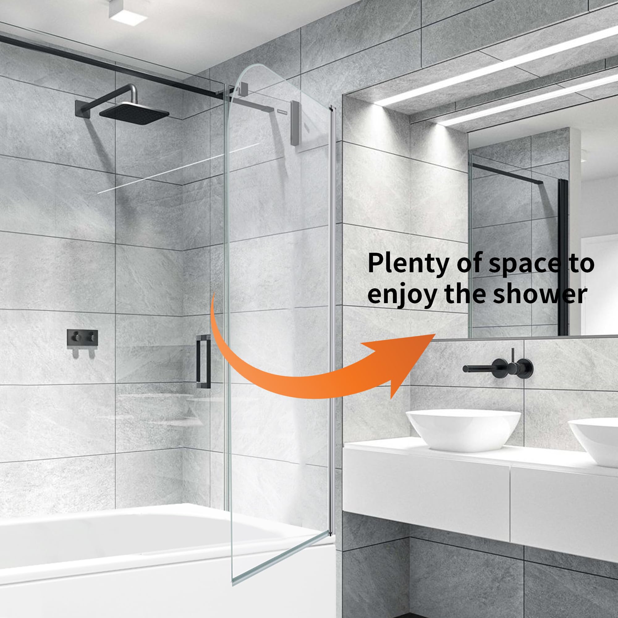 Curved Edge Straight Bath Screen - 1400 x 800mm