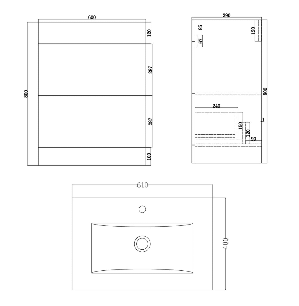 Desire Venus 700 Mid Edged Basin Unit -2 Storage Section