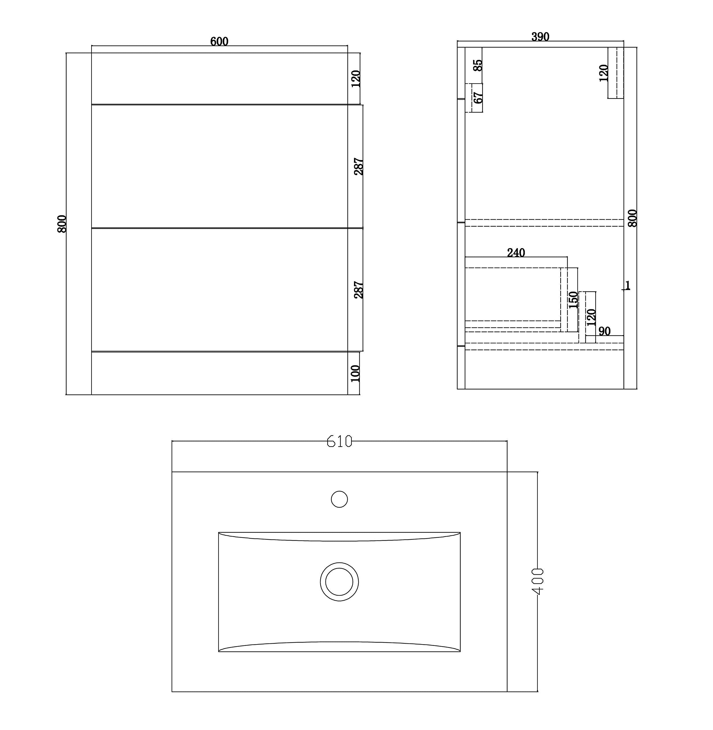 Desire Venus 700 Mid Edged Basin Unit -2 Storage Section
