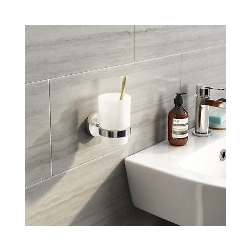 Modern Chrome Toothbrush Holder Wall Mounted Tumbler Bathroom Accessory