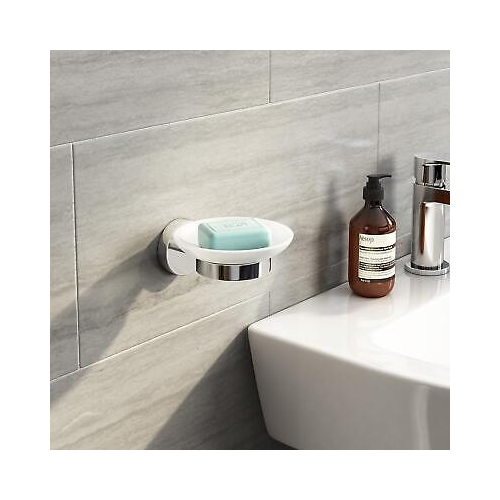 Modern Round Soap Dish Holder Chrome Wall Mounted Bathroom Accessory