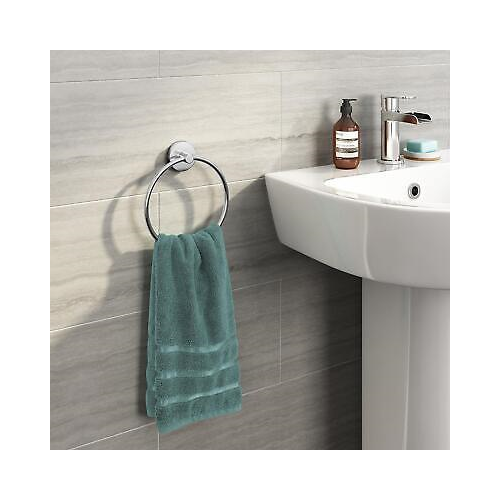 Modern Chrome Towel Ring Holder Wall Mounted Round Bathroom Accessory
