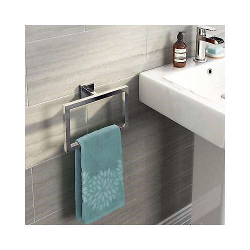 Modern Chrome Towel Ring Holder Wall Mounted Square Bathroom Accessory