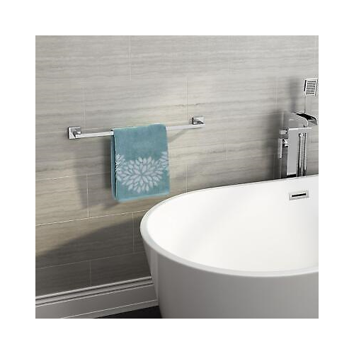 Modern Chrome Towel Rail Bar Wall Mounted Square Bathroom Accessory