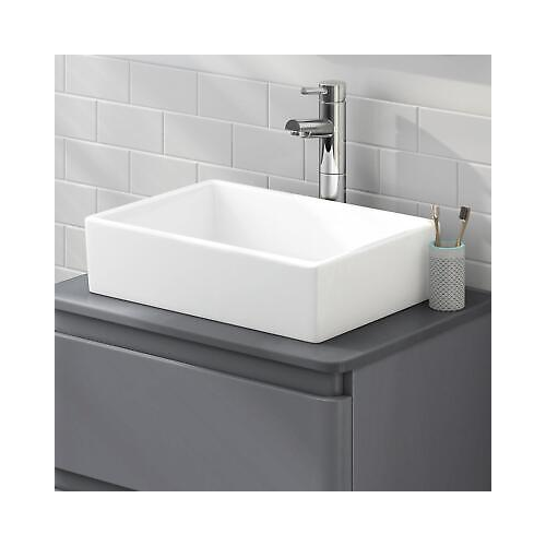 Modern Rectangular White Gloss Countertop Ceramic Wash Basin Sink