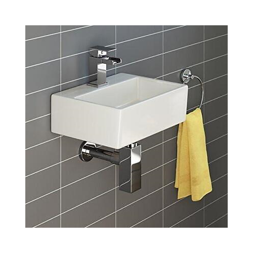 Modern Square Ceramic Cloakroom Basin White Wall Hung Bathroom Sink