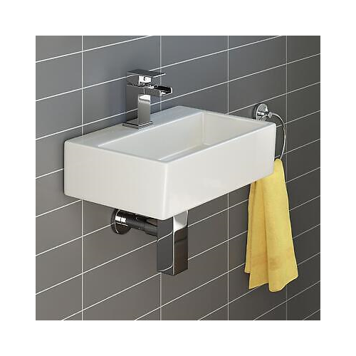 Modern Square Ceramic Cloakroom Basin White Wall Hung Bathroom Sink