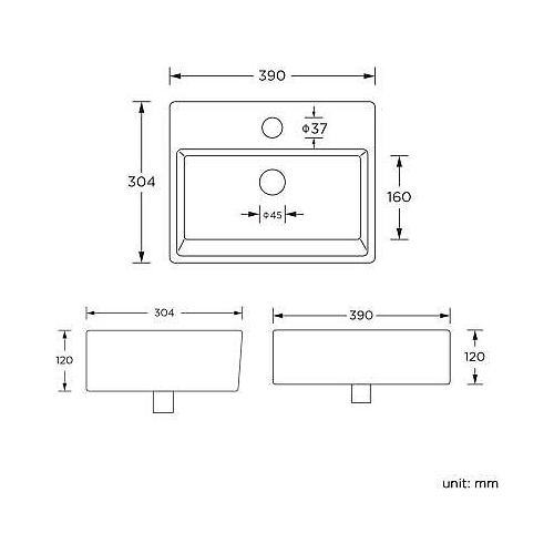 Modern Square Ceramic Cloakroom Basin White Wall Hung Bathroom Sink