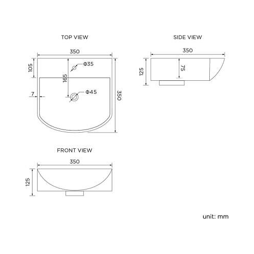 Modern Wall Hung Curved Counter Top Ceramic Wash Basin Sink