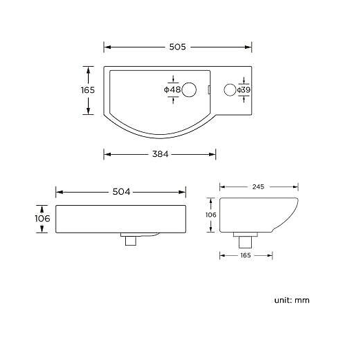 Modern Curved Ceramic Cloakroom Basin Wall Hung Bathroom Sink CA1008