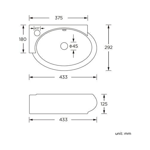 Modern Oval Ceramic Cloakroom Basin Right Hand Bathroom Sink