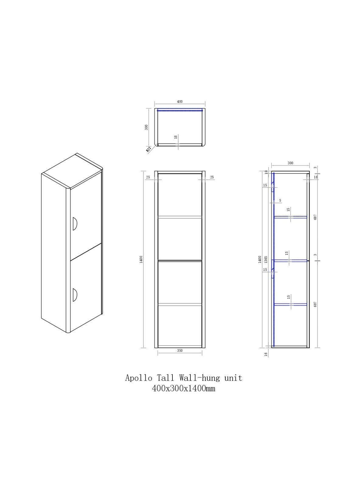 Apollo Wall Hung Tall Storage Unit - 1400mm x 400mm