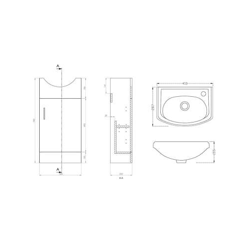 Petite 420mm Unit and basin - white (PET420)