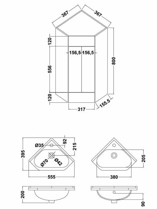 Corner 400 Unit and basin - White (BB.VTCW001)