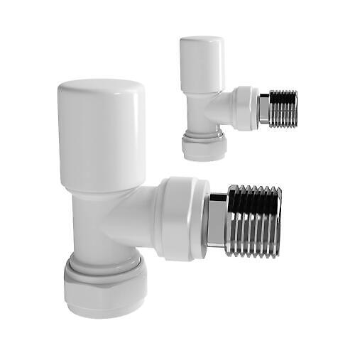 iBathUK Essence Straight Round Radiator Valve Pair, Anti-Scald Design, Matt White Radiator Valves, Wall or Floor Mounted, Universal Fit for All Radiators
