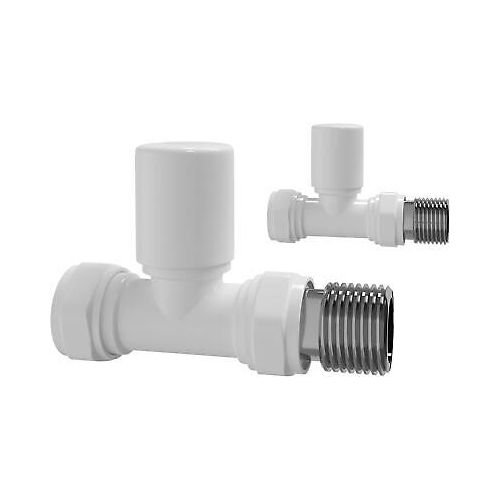 iBathUK Essence Straight Round Radiator Valve Pair, Anti-Scald Design, Matt White Radiator Valves, Wall or Floor Mounted, Universal Fit for All Radiators